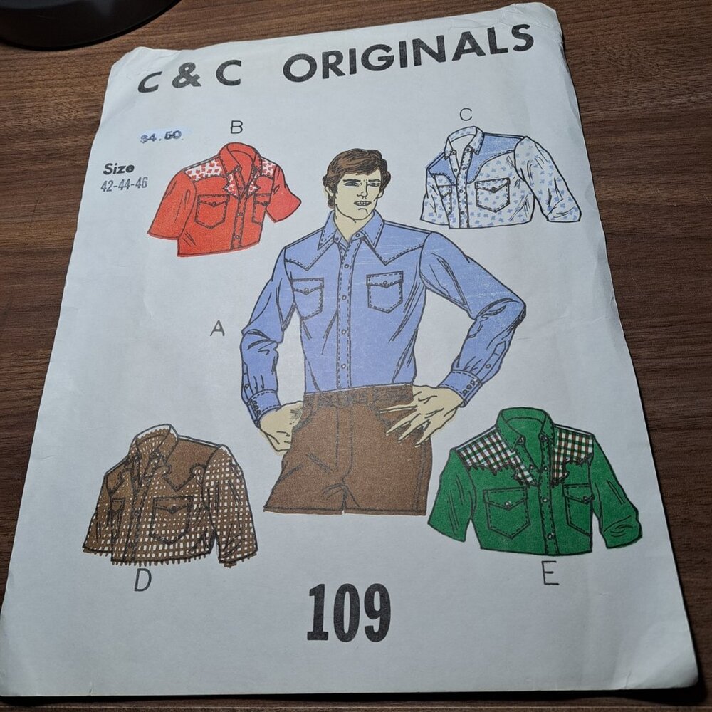 VTG C&C Originals Sewing PATTERN 109 Western Square Dance Shirt Mens Sz 42 44 46